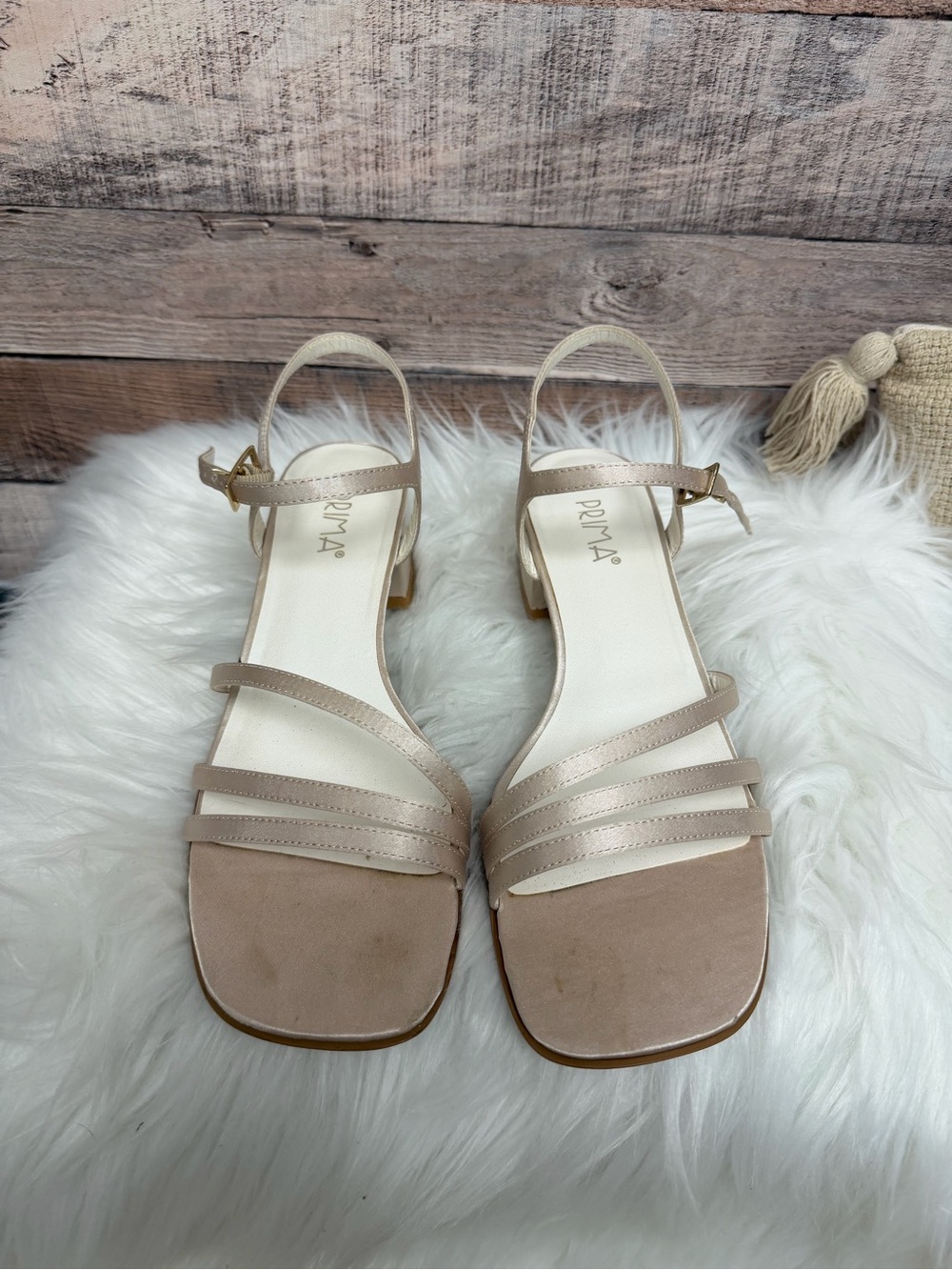 PRIMA Women's Nude Strappy Low Block Heel Sandals